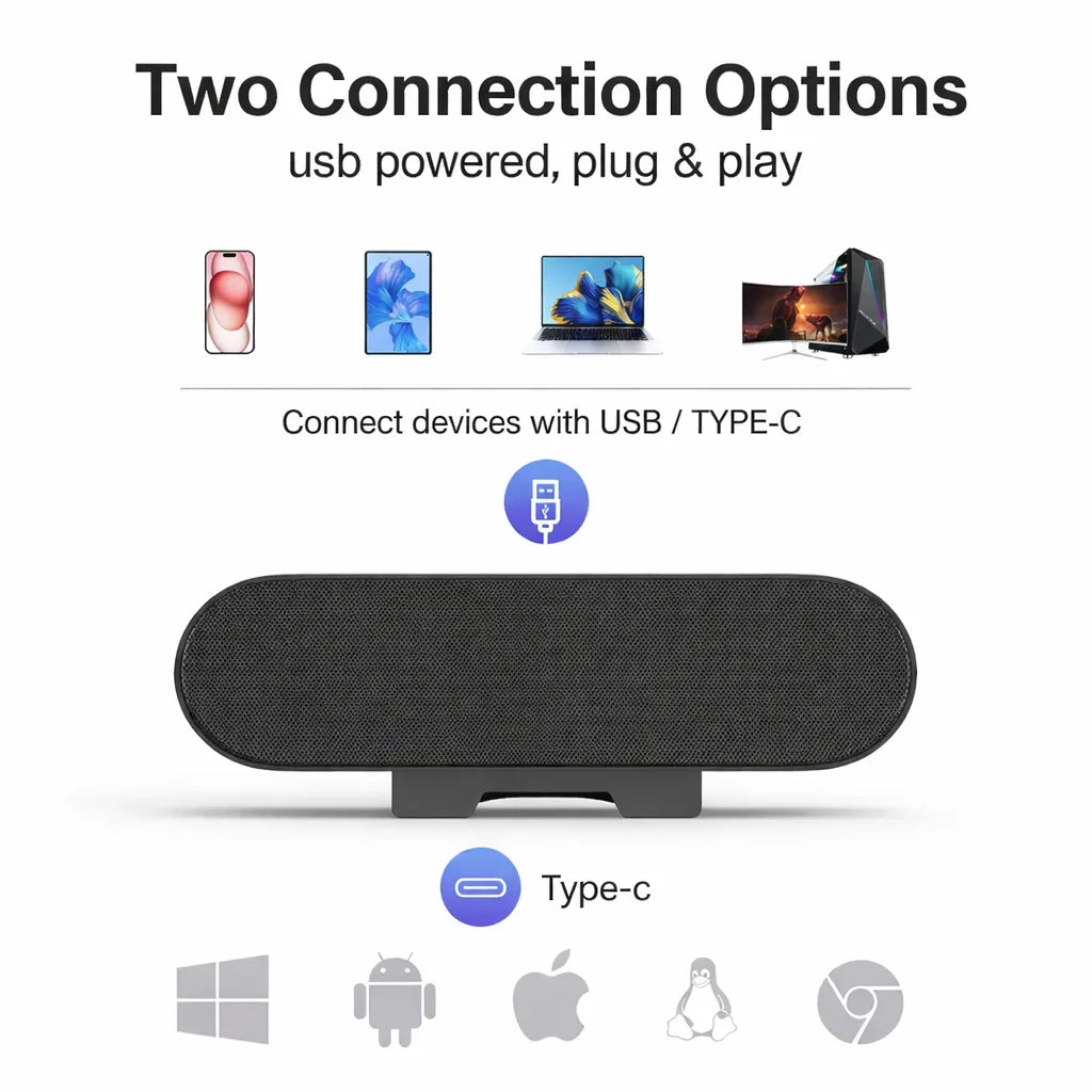 ZETIY USB Mini Soundbar for Monitor – Black Clip-On PC Speaker - Gomix Brands Outlet